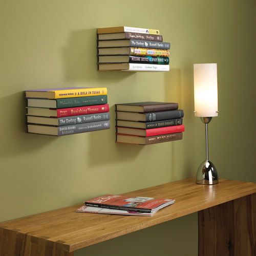 Invisible wall shelf with books