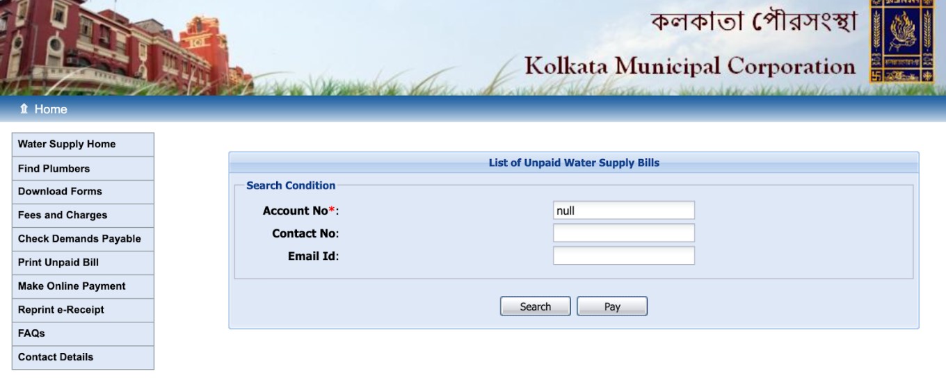 Kolkata Municipal Corporation (KMC) Water Supply Bill Payment Online