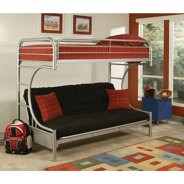 A futon bunk bed in a metallic finish