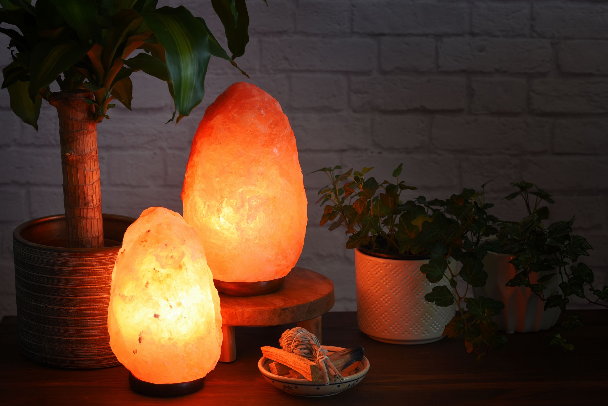 A pair of Himalayan salt lamps for adequate lighting in a yoga room