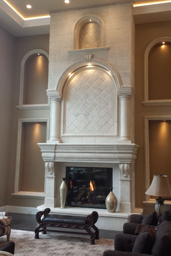 Living room arch design for fireplace