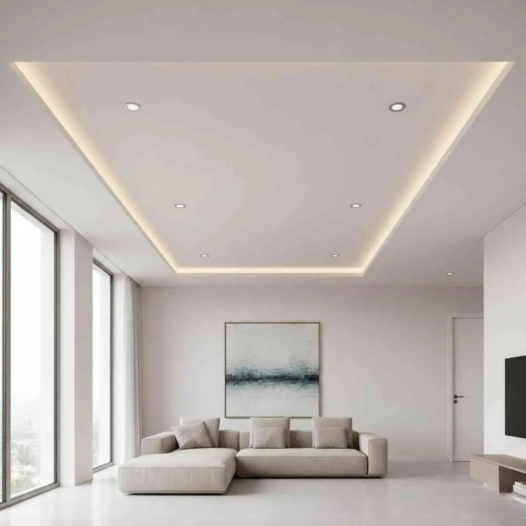 Minimalist Rectangular Tray False Ceiling with Recessed & Cove Lighting