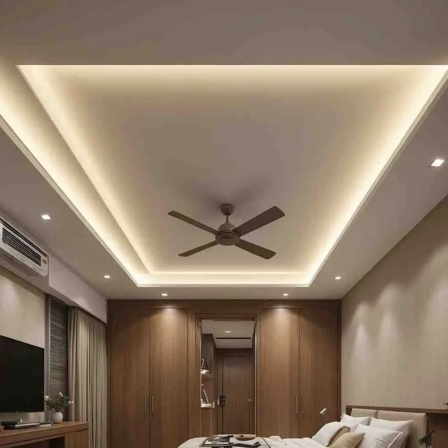 Stylish Rectangular Recessed Tray False Ceiling with Painted Finish and ...