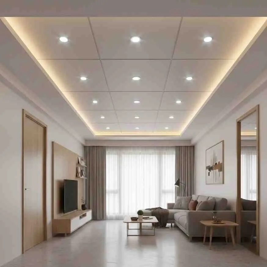 Modern Grid-Patterned False Ceiling Design with Cove Lighting