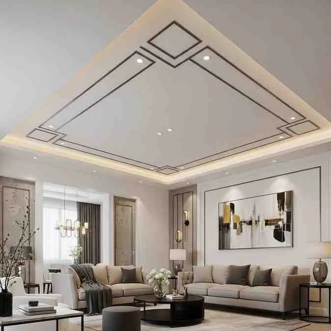 Grooved False Ceiling Elegant Geometric Island False Ceiling with Recessed Groove Detailing