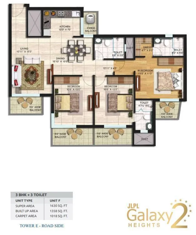 JLPL Galaxy Heights 2 3 BHK 1630 sq.ft floor plan