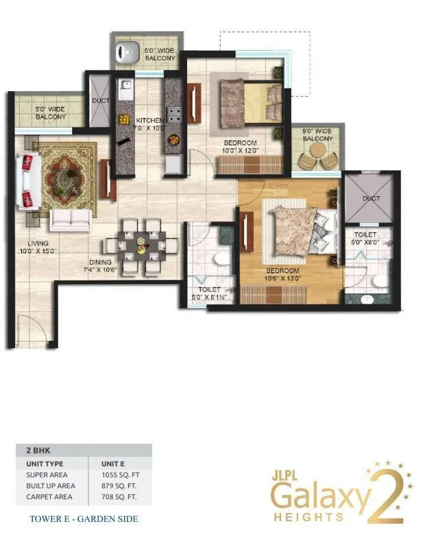 JLPL Galaxy Heights 2 2 BHK 1055 sq.ft floor plan
