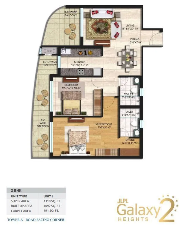 JLPL Galaxy Heights 2 2 BHK 1310 sq.ft floor plan