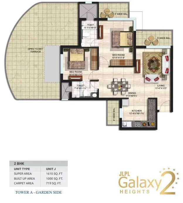 JLPL Galaxy Heights 2 2 BHK 1610 sq.ft floor plan
