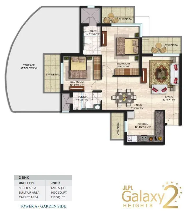 JLPL Galaxy Heights 2 2 BHK 1200 sq.ft floor plan