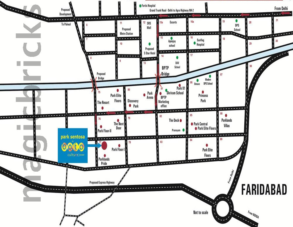 Projects In Map BPTP Park Sentosa Location Map | Direction | Address - Sector 77, Faridabad