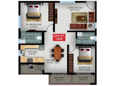 942 sq ft 2 BHK Floor Plan Image - Aratt Premier Available for sale 